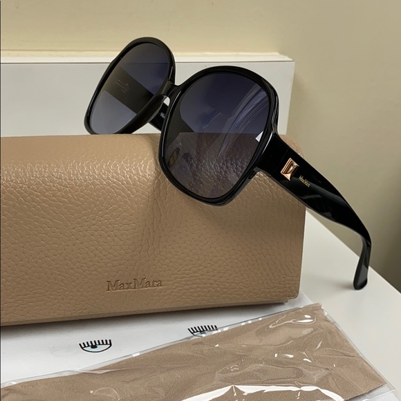 MaxMara 60MM Black RoseGoldHardware Sunglasses New